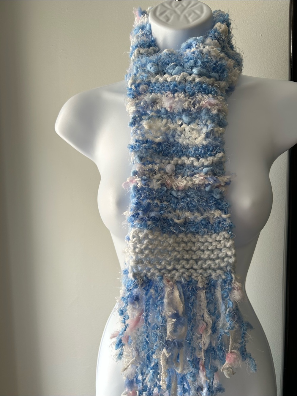 Cozy Kids Blue & White Fuzzy Knit Scarf